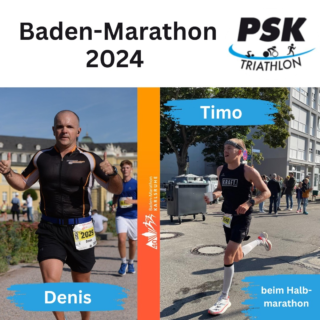 Durch den anstrengenden Albtal-Triathlon eine Woche zuvor waren die Triathleten des PSK beim diesjährigen @badenmarathon personell zwar etwas unterbesetzt, aber die abgerufenen Leistungen konnten sich sehen lassen: Timo @timo_11 hat sich wunderbar innerhalb einer Woche erholt und konnte wieder seine gewohnt schnellen Beine beim Halbmarathon auspacken 🔥. In einer Wahnsinnszeit von 1h:18min:22sek 🤯 schnappte er sich einen fantastischen 33. Platz in der Gesamtwertung - bei einem extrem starken Teilnehmerfeld. Denis @_denzak_ zog eiskalt seinen kontinuierlichen <4:45min/km-Schnitt durch und erzielte damit eine fabelhafte Zeit von 1h:39min:33sek auf der Halbmarathonstrecke. 👏👏👏 Am längsten konnte unser Philipp @philippvonreth die Sonne auf der Strecke genießen, da er sich die Marathon-Distanz vorgenommen hatte. Er erwischte einen hervorragenden Tag und hielt sich strikt an seinen Masterplan 📐, der vorgab die zweite Hälfte schneller zu laufen als die erste. Der Plan sollte aufgehen und so lief er den zweiten Halbmarathon-Split 3min:30sek schneller 💯. Damit erzielte er eine ganz starke Marathonzeit von 3h:37min:34sek und belegte den 185. Platz in der Gesamtwertung (von 892 Finishern). Wir gratulieren unseren PSK-Triathleten zu den starken Leistungen! 💪 #saisonabschluss #marathon #halbmarathon #psktriathlon #triathlon #psk #pskfamily #karlsrudel
